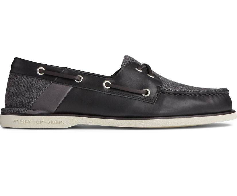 Sperry Gold Cup Authentic Original Cross Lace Tweed Boat Shoes - Men's Boat Shoes - Black [SA0417936